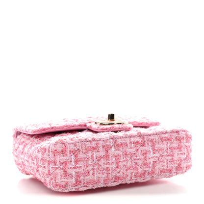 Chanel Tweed Resin Quilted Mini Heart Square Flap Pink White 4 of 11