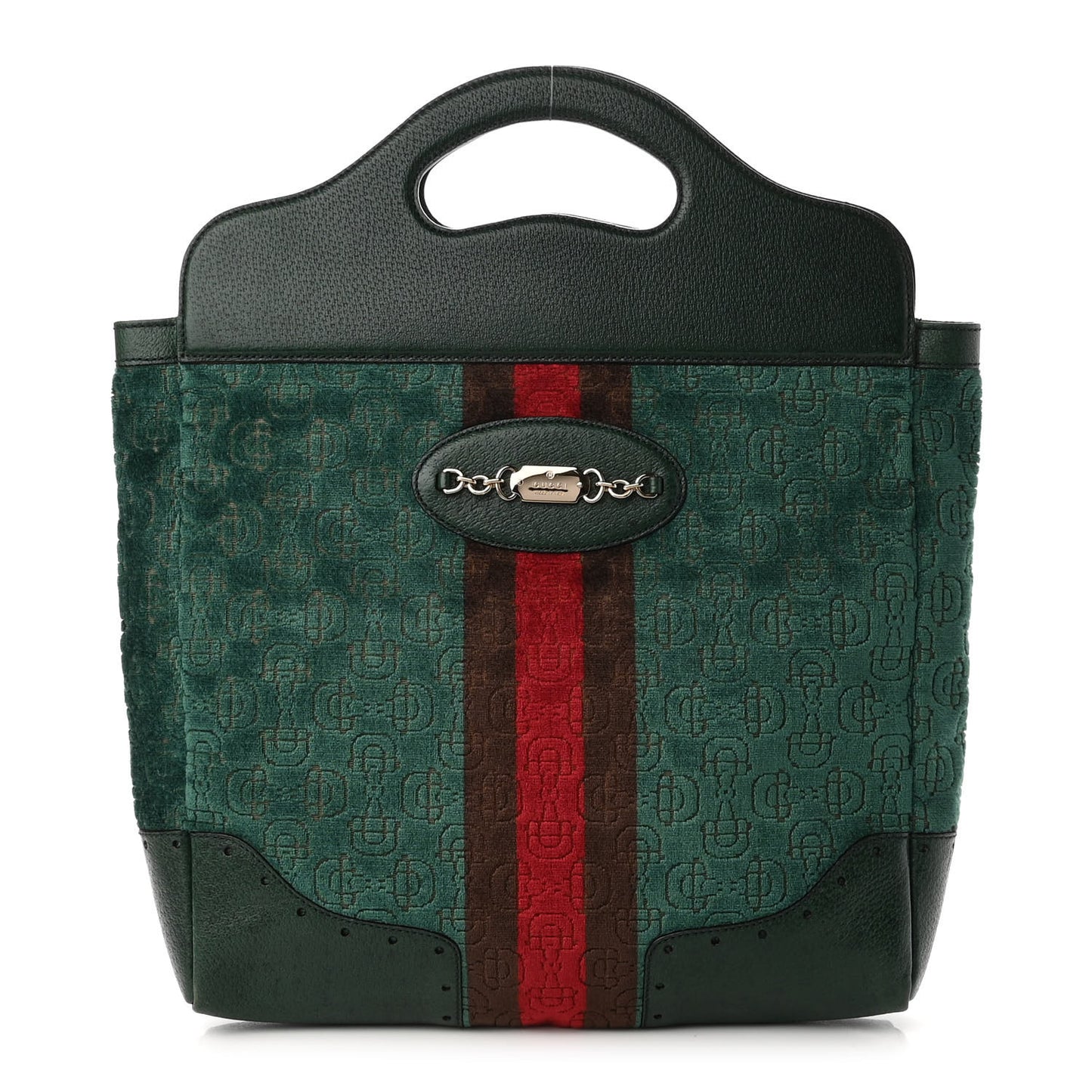 Velvet Horsebit Embossed Large Punch Top Handle Tote Green