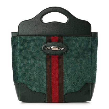 Gucci Velvet Horsebit Embossed Large Punch Top Handle Tote Green 1 of 9