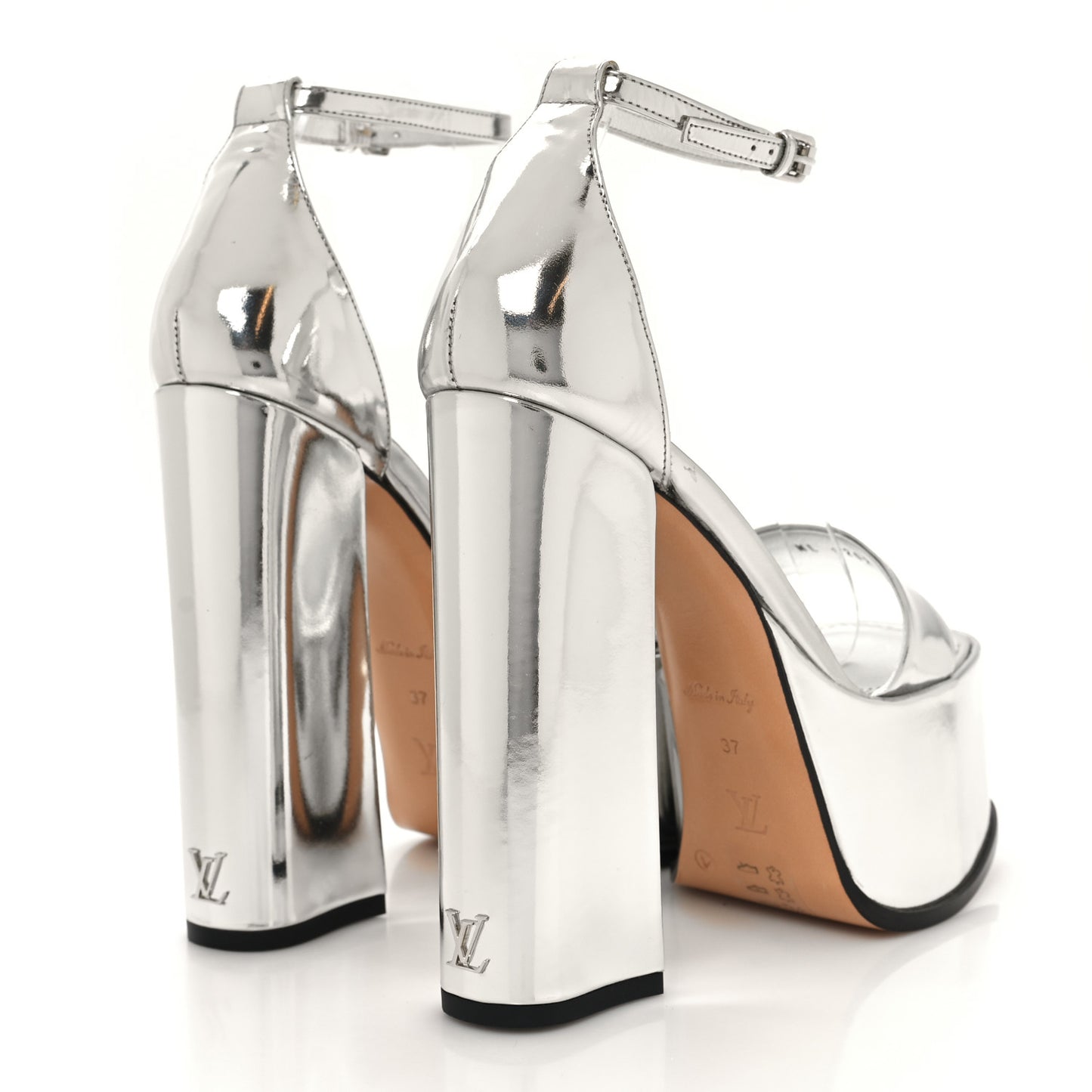 Metallic Calfskin Fame Platform Sandals 37 Cognac