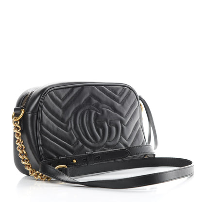 Gucci Calfskin Matelasse Small GG Marmont Chain Shoulder Bag Black 3 of 12