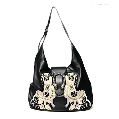Gucci Calfskin Dog Embroidered Extra Large Dionysus Hobo Black 1 of 14