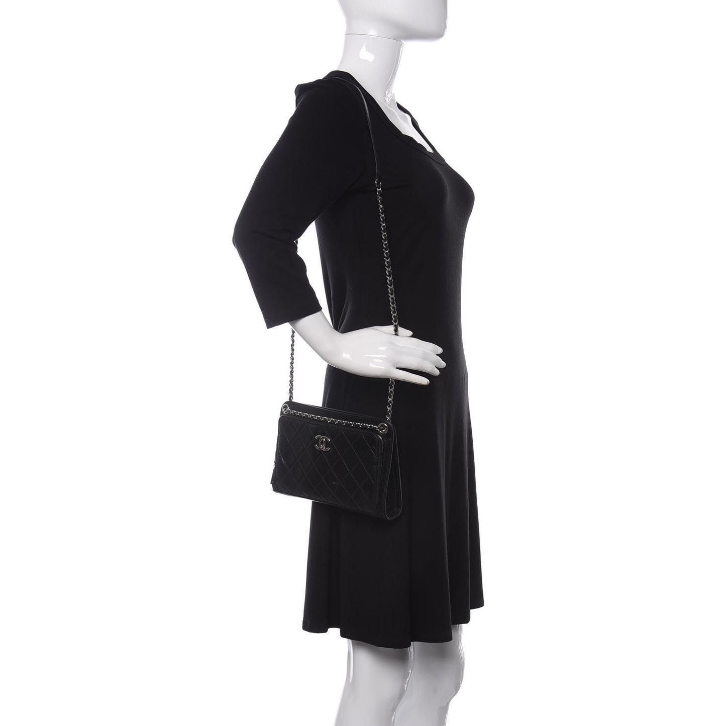 Aged Calfskin Quilted Shoulder Bag Black