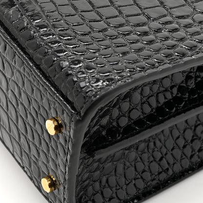 Saint Laurent Calfskin Crocodile Embossed Mini Classic Monogram Cassandra Top Handle Black 12 of 12