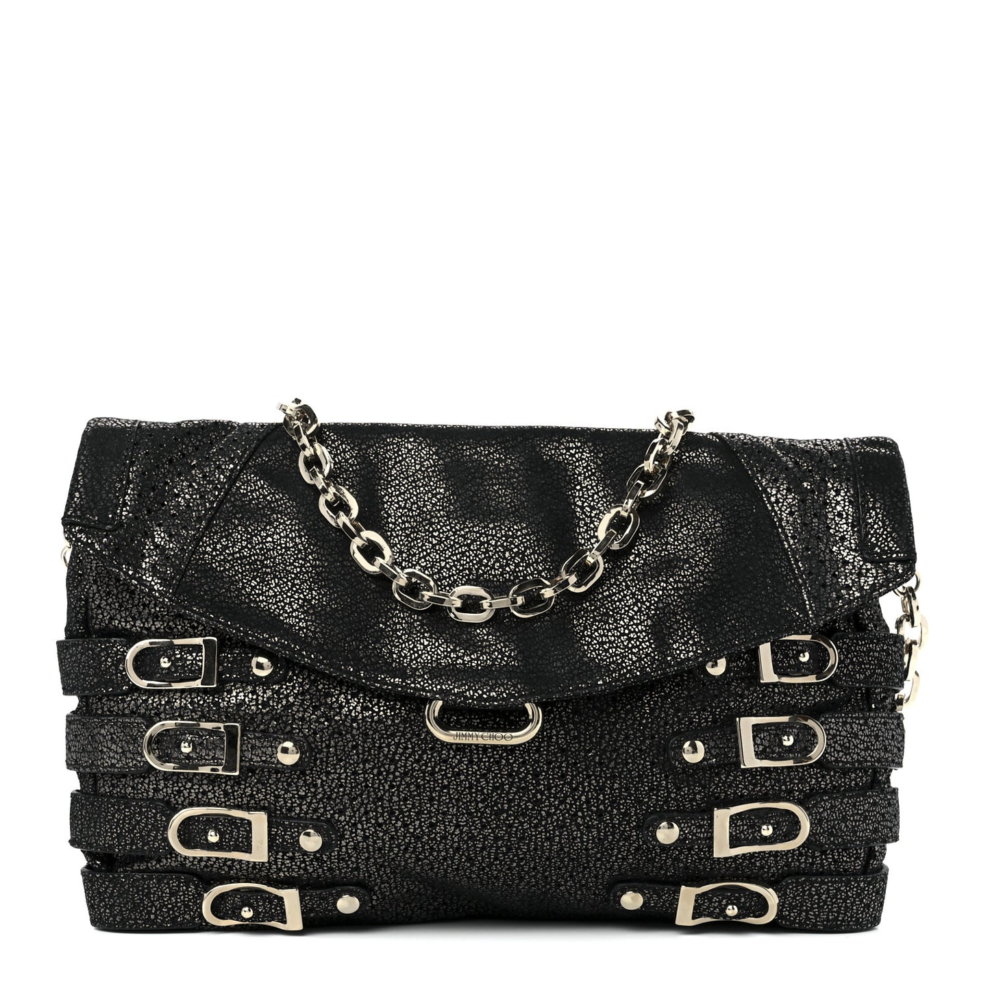 Metallic Calfskin Brix Convertible Clutch Black