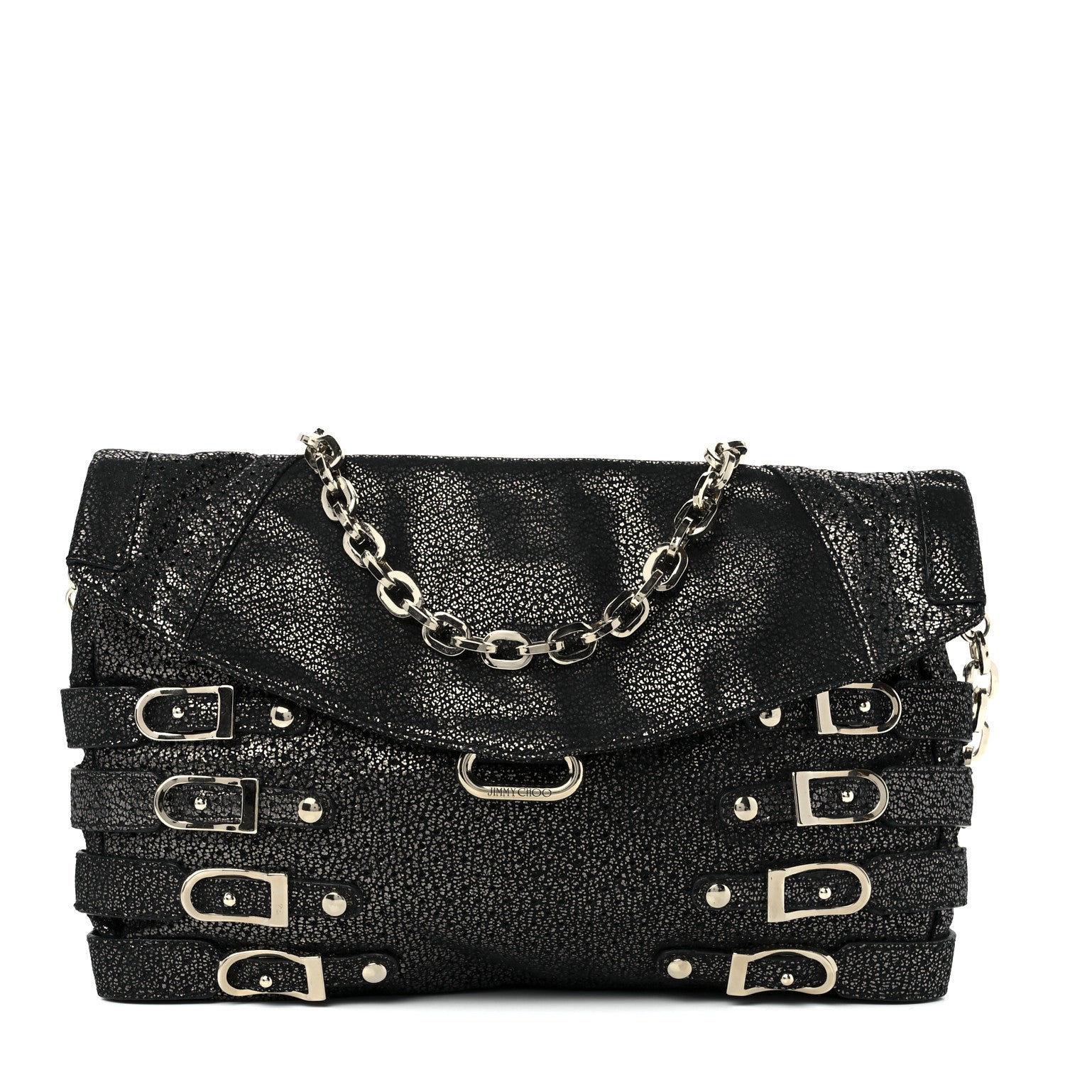 Jimmy Choo Metallic Calfskin Brix Convertible Clutch Black 1 of 11