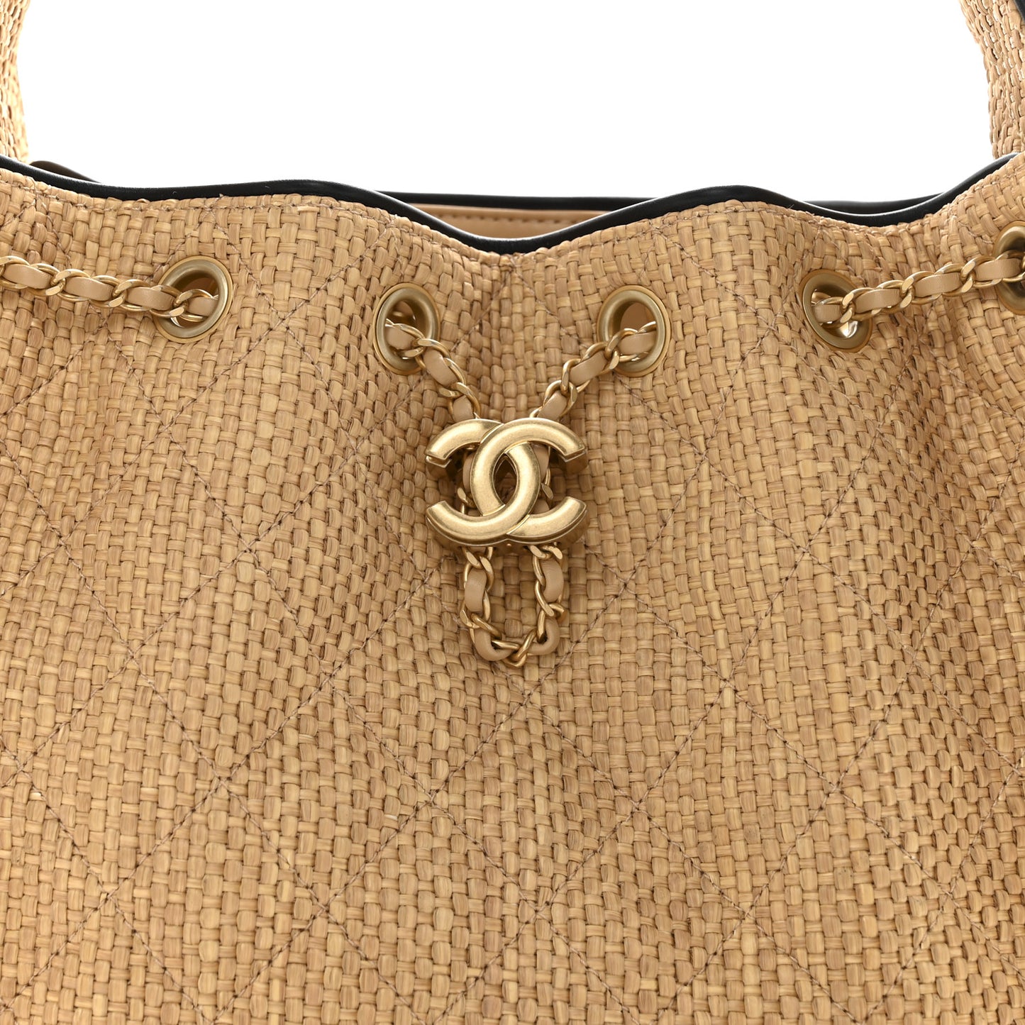 Braided Raffia Calfskin Quilted Small Chanel 25 Handbag Beige Black