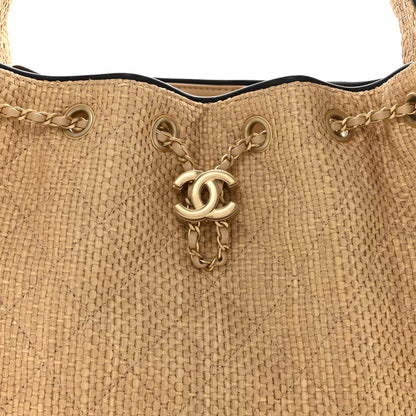 Chanel Braided Raffia Calfskin Quilted Small Chanel 25 Handbag Beige Black 8 of 12