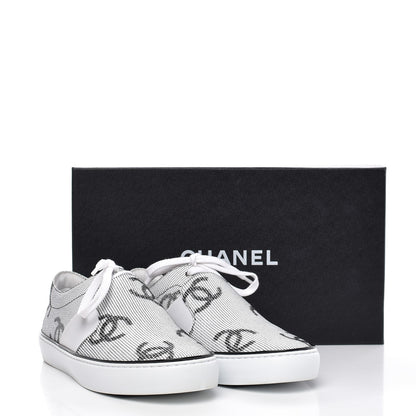 Chanel Embroidered Calfskin CC Sneakers 38.5 Black White 11 of 11