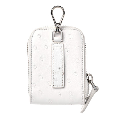 Prada Ostrich Zip Around Mini Pouch White 3 of 6