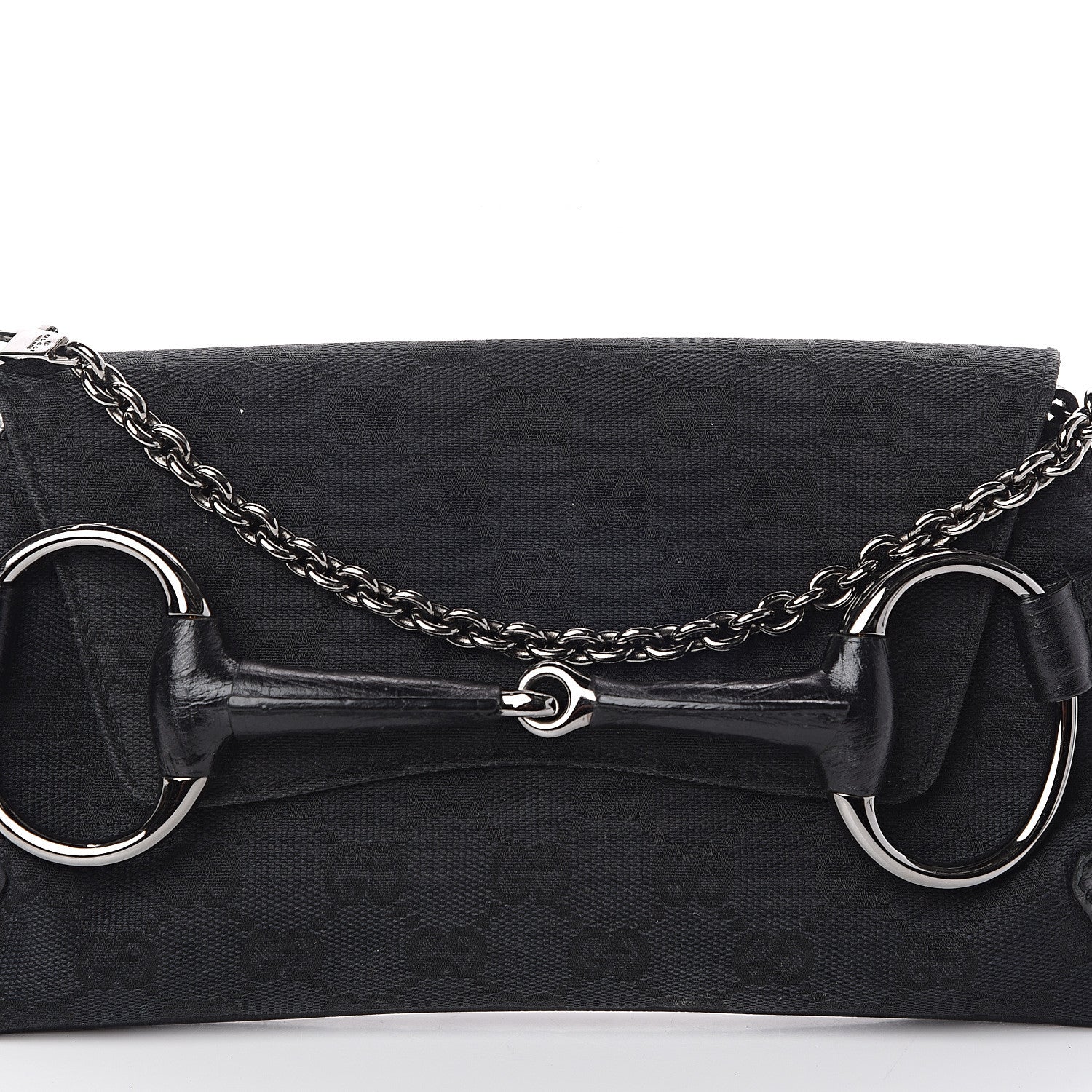 Gucci Monogram Horsebit Chain Clutch Black 6 of 8