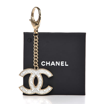 Chanel Metal Quilted CC Bag Charm Gold Pearly White 5 of 5