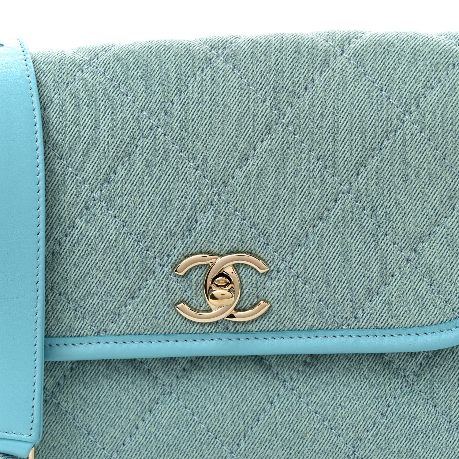 Chanel Denim Quilted Small Messenger Flap Neon Blue 8 of 10