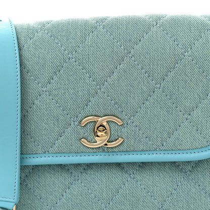 Chanel Denim Quilted Small Messenger Flap Neon Blue 8 of 10