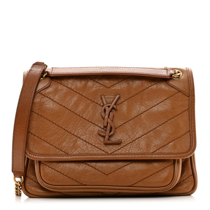 Saint Laurent Crinkled Calfskin Matelasse Monogram Baby Niki Chain Satchel Light Caramel 1 of 13