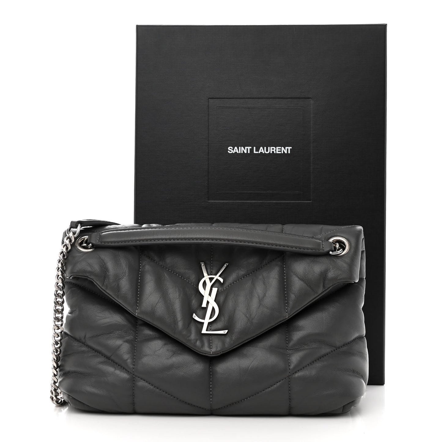 Lambskin Quilted Small Loulou Puffer Monogram Chain Satchel Concrete