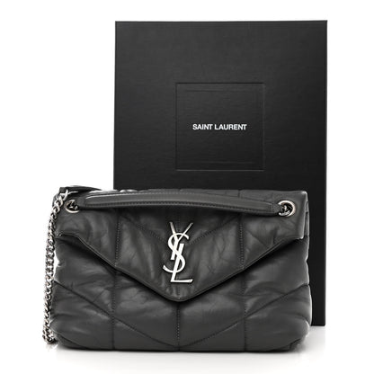 Saint Laurent Lambskin Quilted Small Loulou Puffer Monogram Chain Satchel Concrete 16 of 16