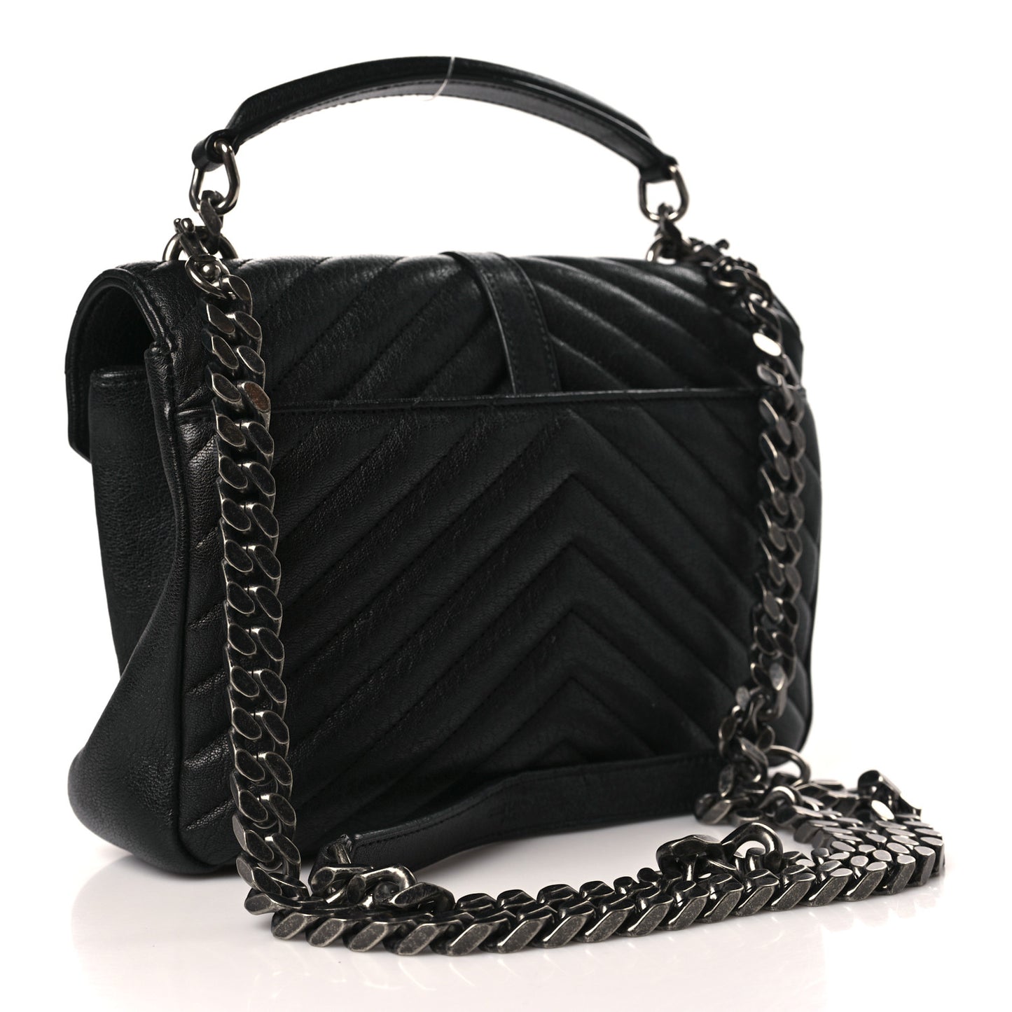 Sheepskin Matelasse Chevron Monogram Medium College Bag Black