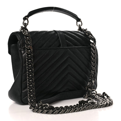 Saint Laurent Sheepskin Matelasse Chevron Monogram Medium College Bag Black 3 of 9
