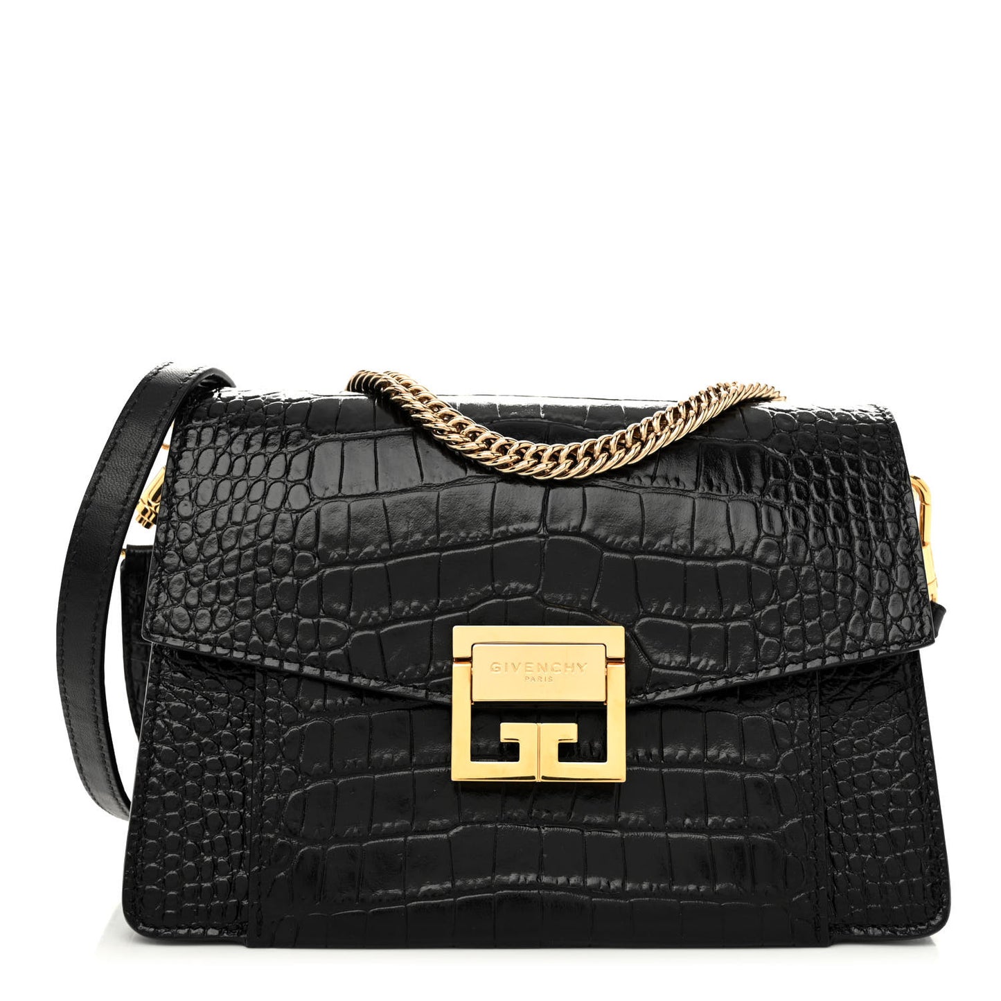 Calfskin Crocodile Embossed Suede Small GV3 Shoulder Bag Black