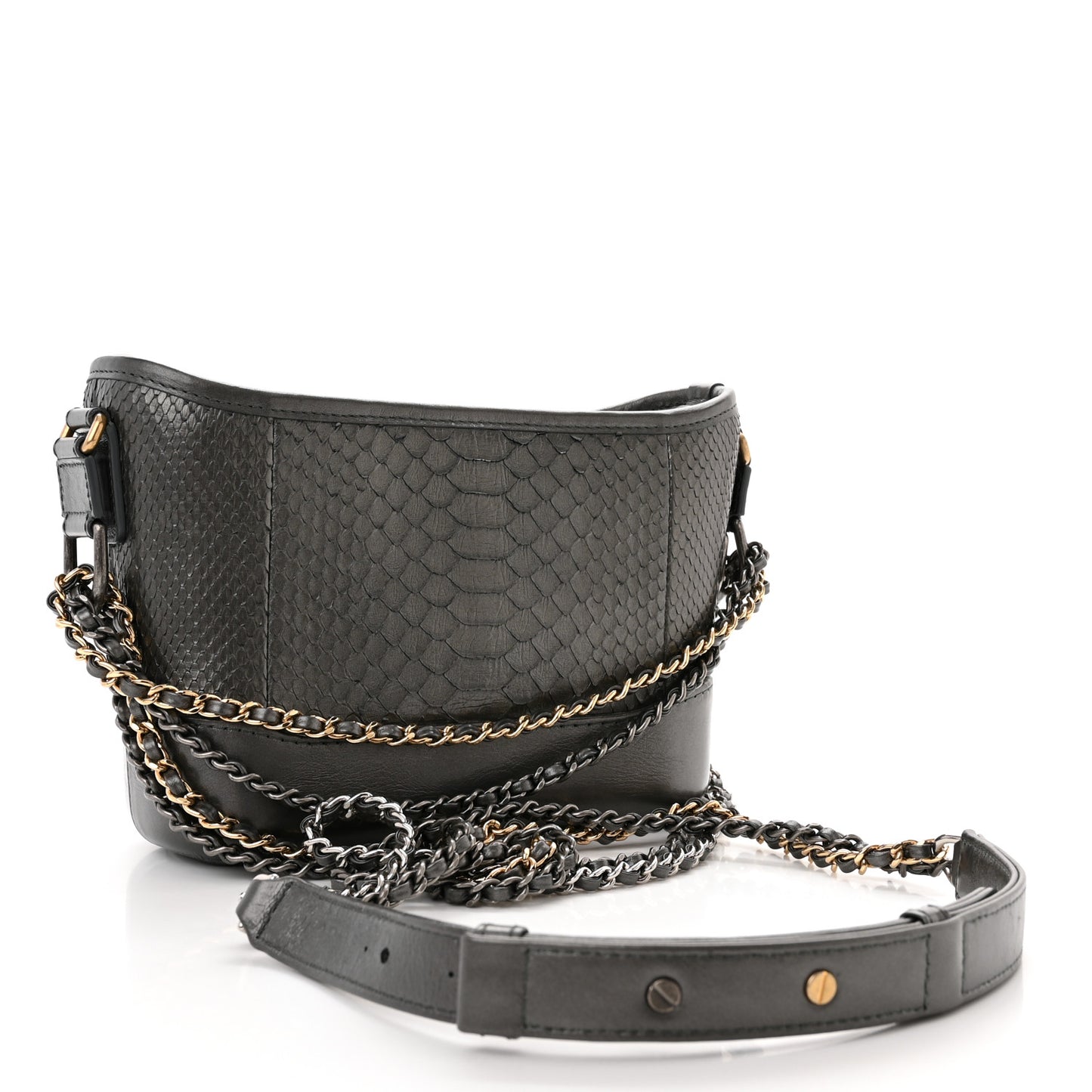 Metallic Snakeskin Small Gabrielle Hobo Pewter