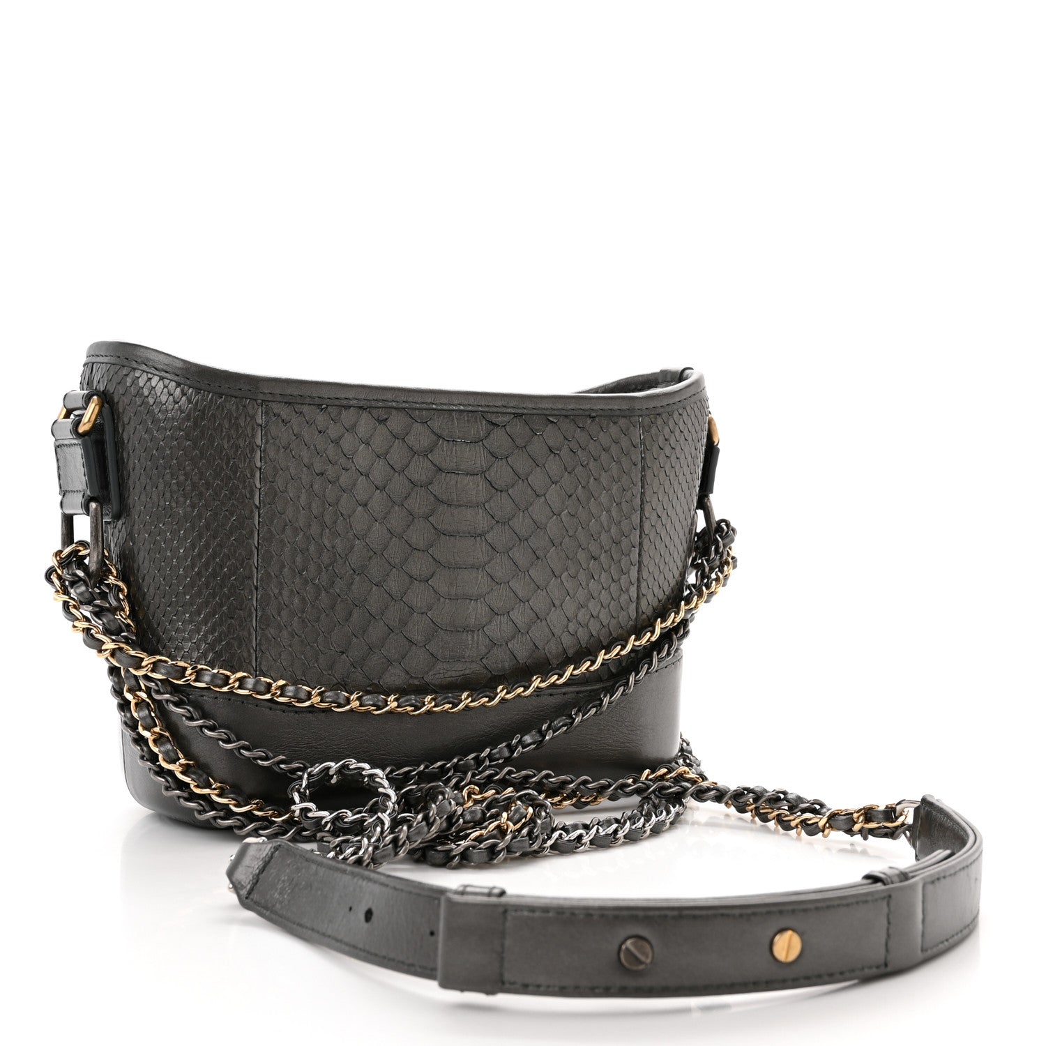 Chanel Metallic Snakeskin Small Gabrielle Hobo Pewter 3 of 12