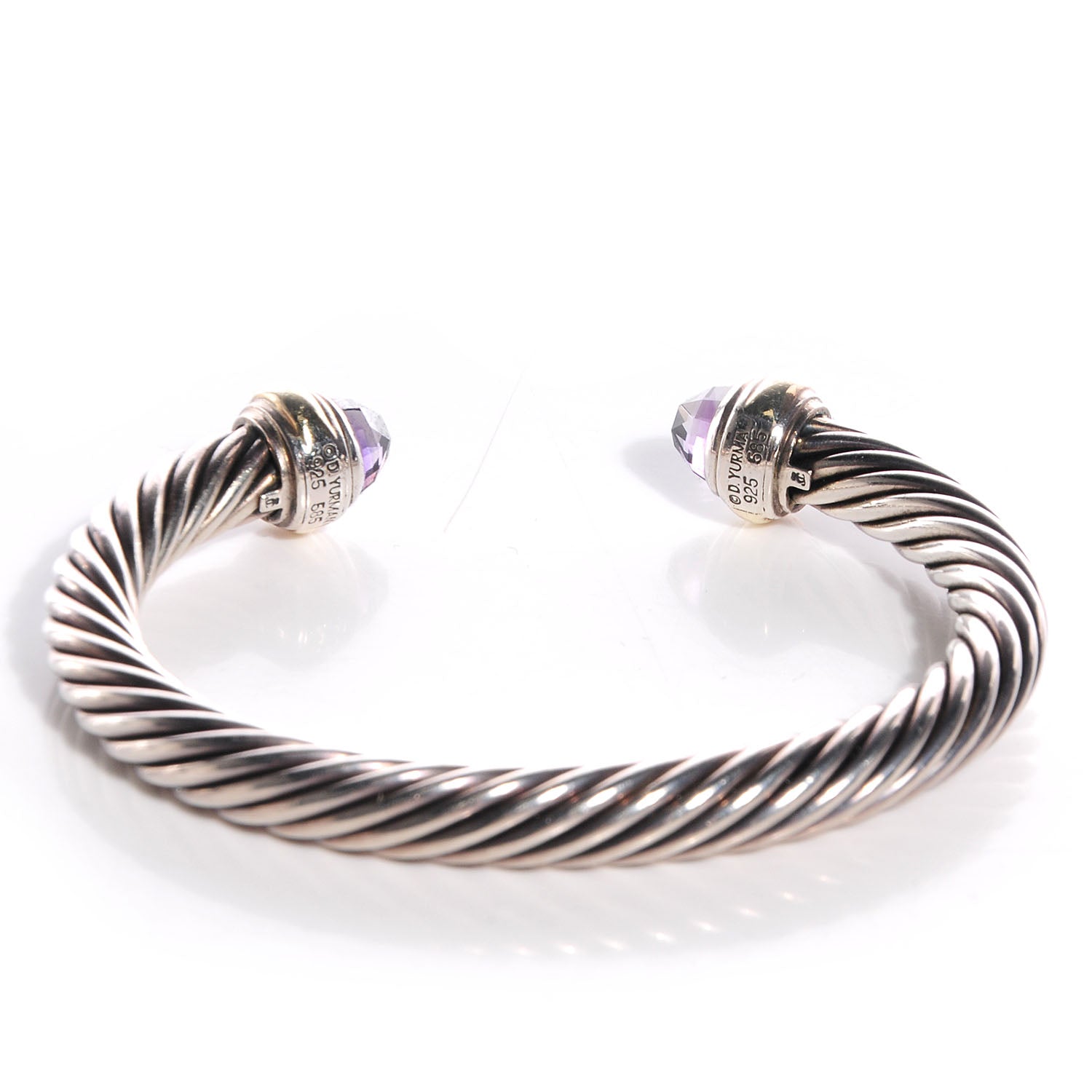 David Yurman Sterling Silver 14K Yellow Gold Amethyst 7mm Cable Classics Bracelet 3 of 5