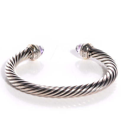 David Yurman Sterling Silver 14K Yellow Gold Amethyst 7mm Cable Classics Bracelet 3 of 5