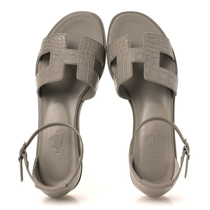 Hermes Matte Alligator Santorini Sandals 37 Beige Nomade 2 of 10