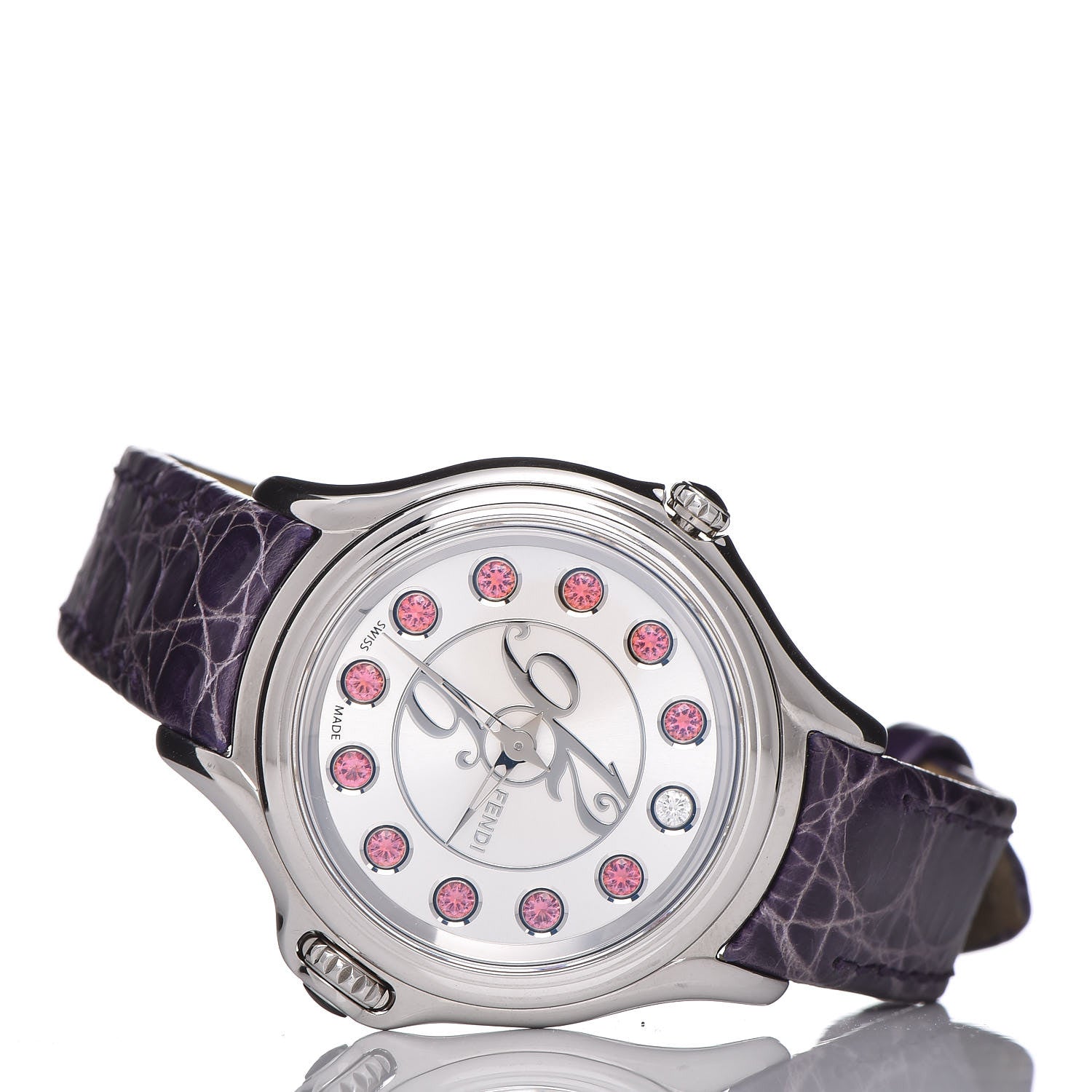 Fendi Stainless Steel Alligator Diamond Topaz 33mm Crazy Carats Rotating Gem Quartz Watch 5 of 10