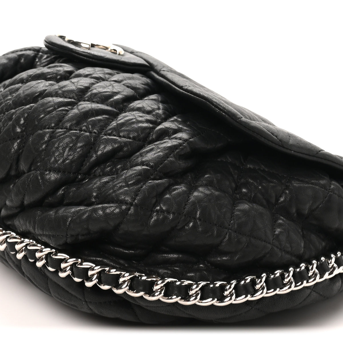 Washed Lambskin Quilted Large Chain Around Messenger Black