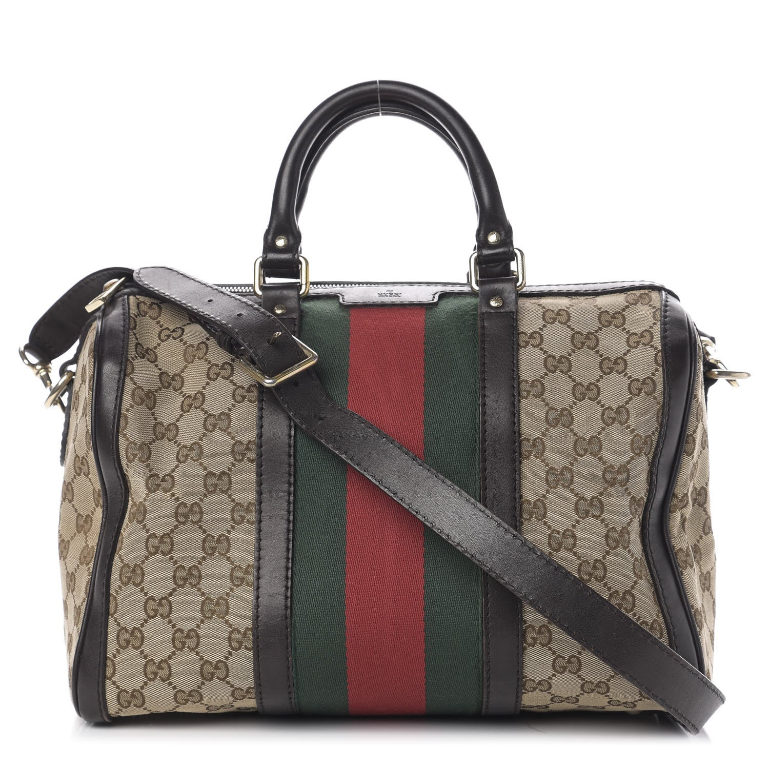 Gucci Monogram Vintage Web Medium Boston Dark Brown 1 of 19