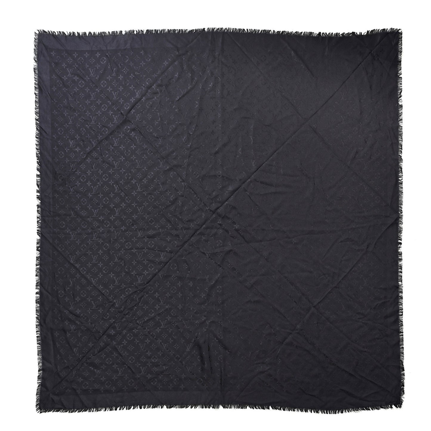 Silk Wool Monogram Shawl Anthracite