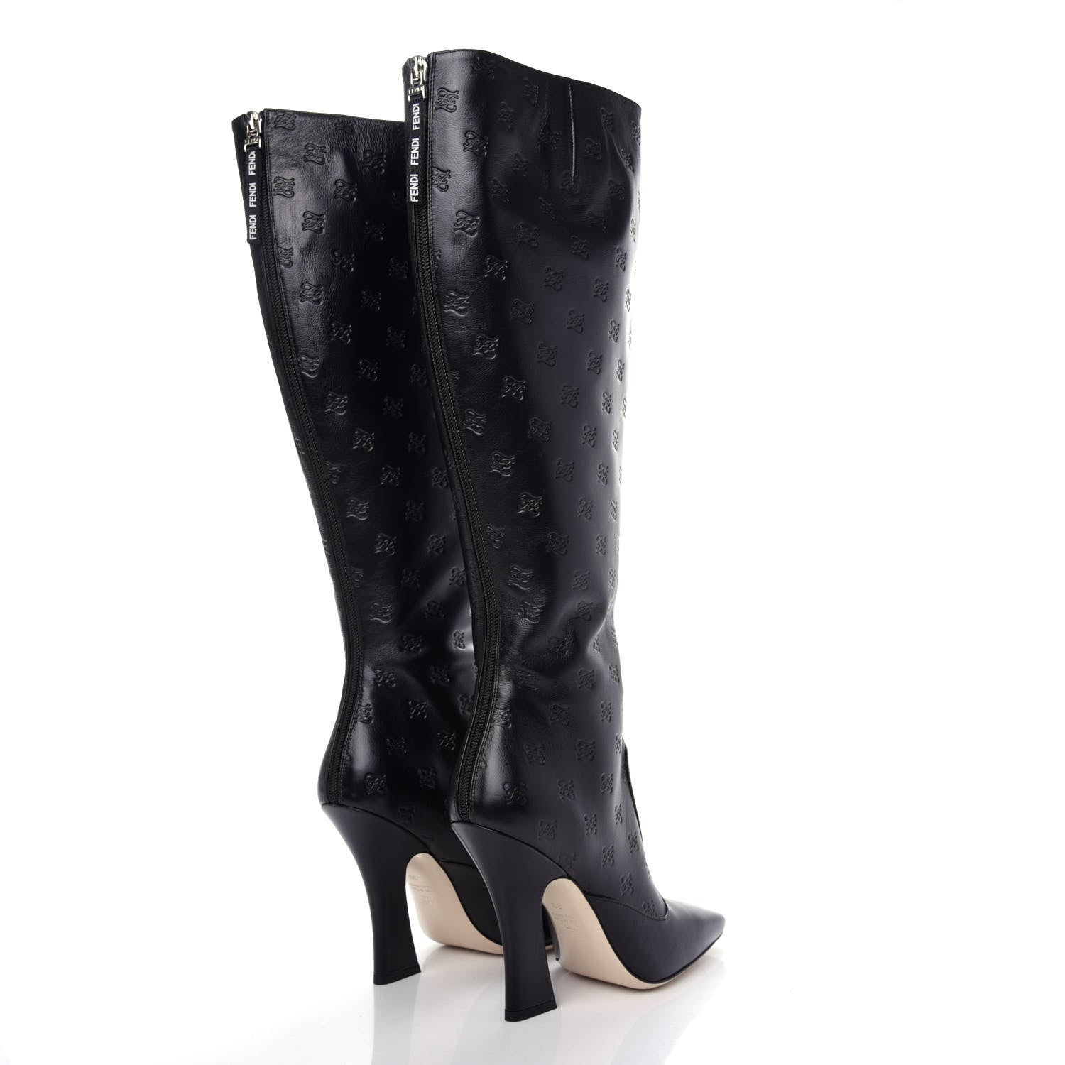 Fendi Vitello Karligraphy Embossed FFreedom Knee High Boots 39 Black 4 of 9