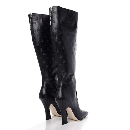 Fendi Vitello Karligraphy Embossed FFreedom Knee High Boots 39 Black 4 of 9