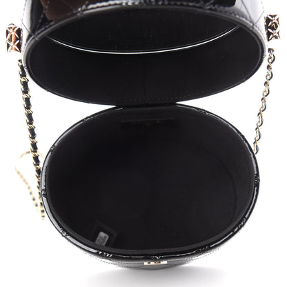 Chanel Patent Quilted Round Small Vanity With Chain Black 5 of 11