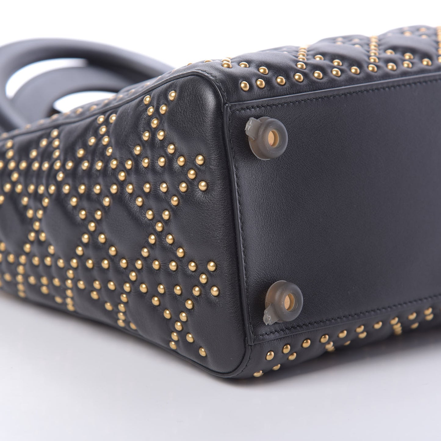 Calfskin Cannage Studded Medium Supple Lady Dior Black