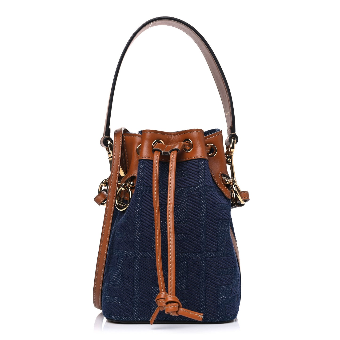 Denim Vitello King F is Fendi FF Embroidered Mini Mon Tresor Bucket Bag Blue Cuoio