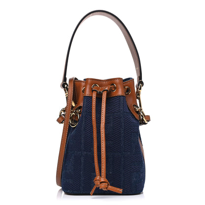 Fendi Denim Vitello King F is Fendi FF Embroidered Mini Mon Tresor Bucket Bag Blue Cuoio 1 of 5