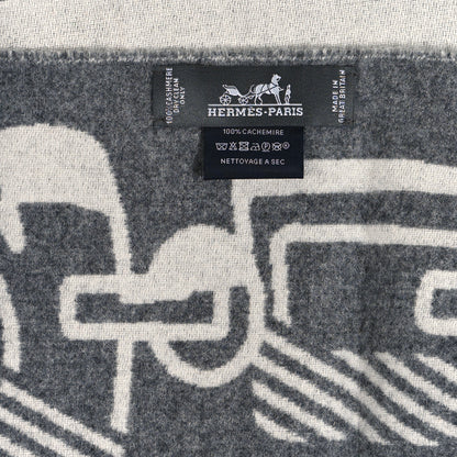 Hermes Cashmere Casaque Do Re Boucles Muffler Ivoire Gris Flanelle 3 of 3
