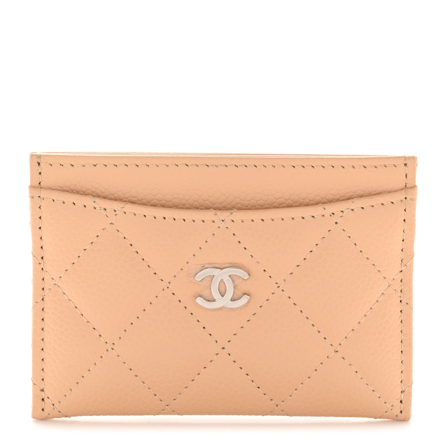 Caviar Quilted Card Holder Beige