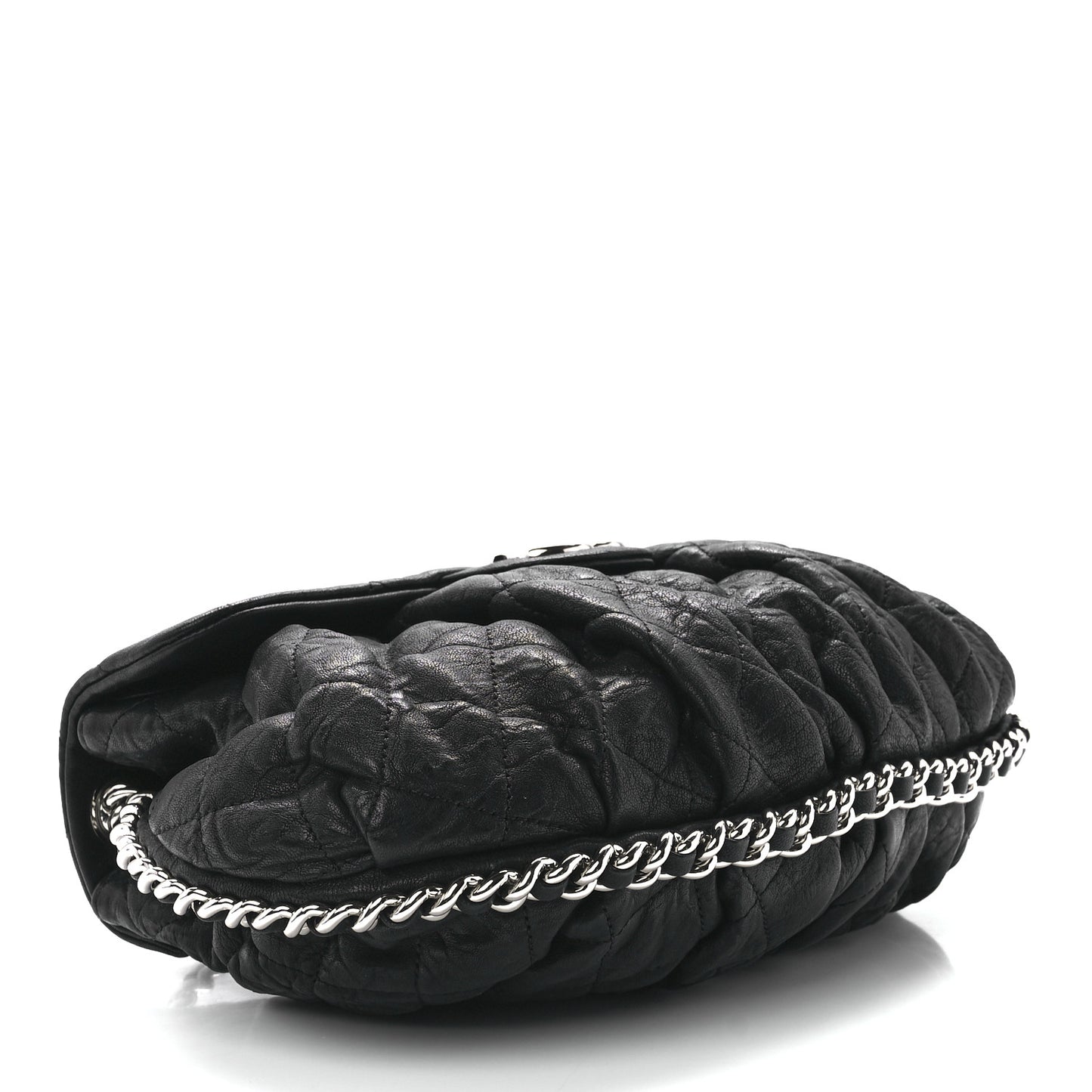 Washed Lambskin Quilted Medium Chain Around Messenger Black