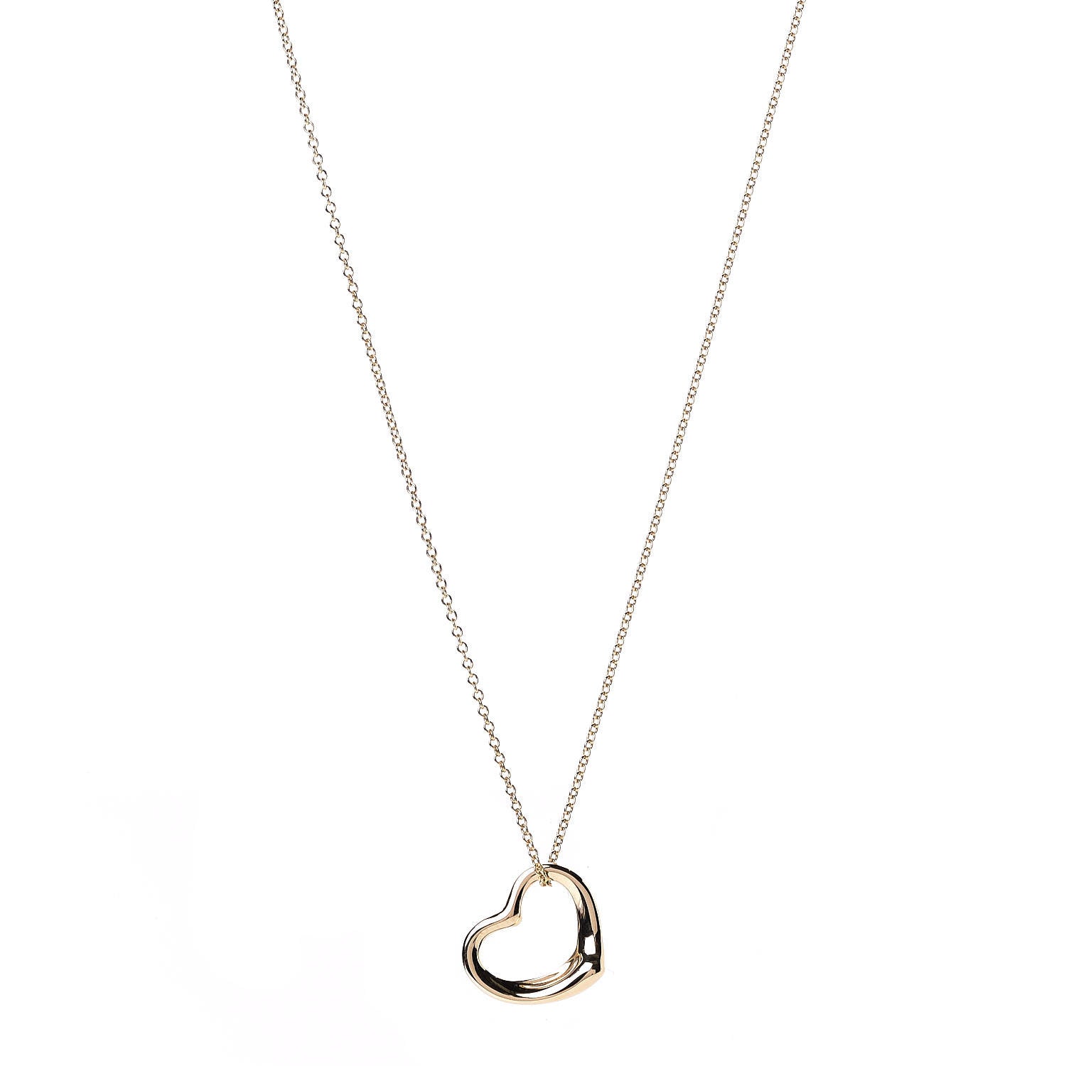 Tiffany 18K Yellow Gold 11mm Elsa Peretti Open Heart Pendant Necklace 1 of 7