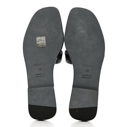Hermes Box Calfskin Oran Sandals 38 Black 5 of 9