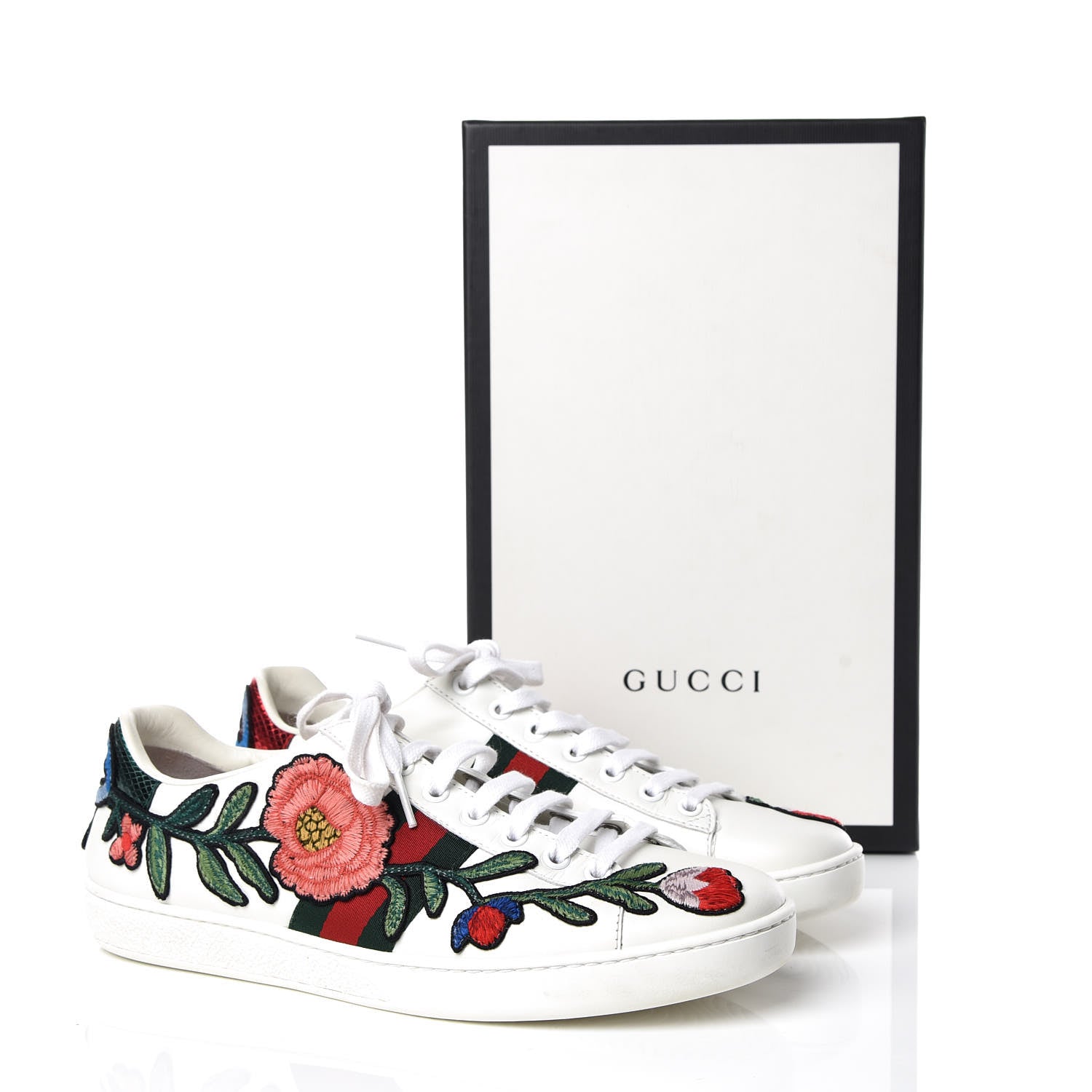 Gucci Calfskin Web Floral Embroidered Ace Sneakers 39 White 10 of 10