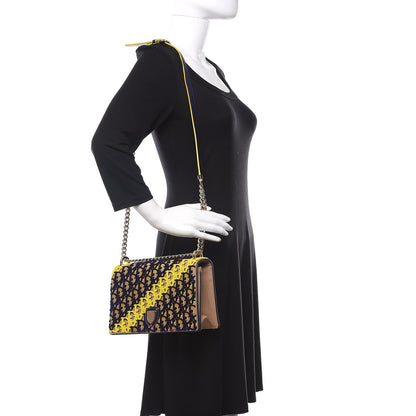 Christian Dior Canvas Velvet Diorama Club Flap Bag Blue Yellow 2 of 10