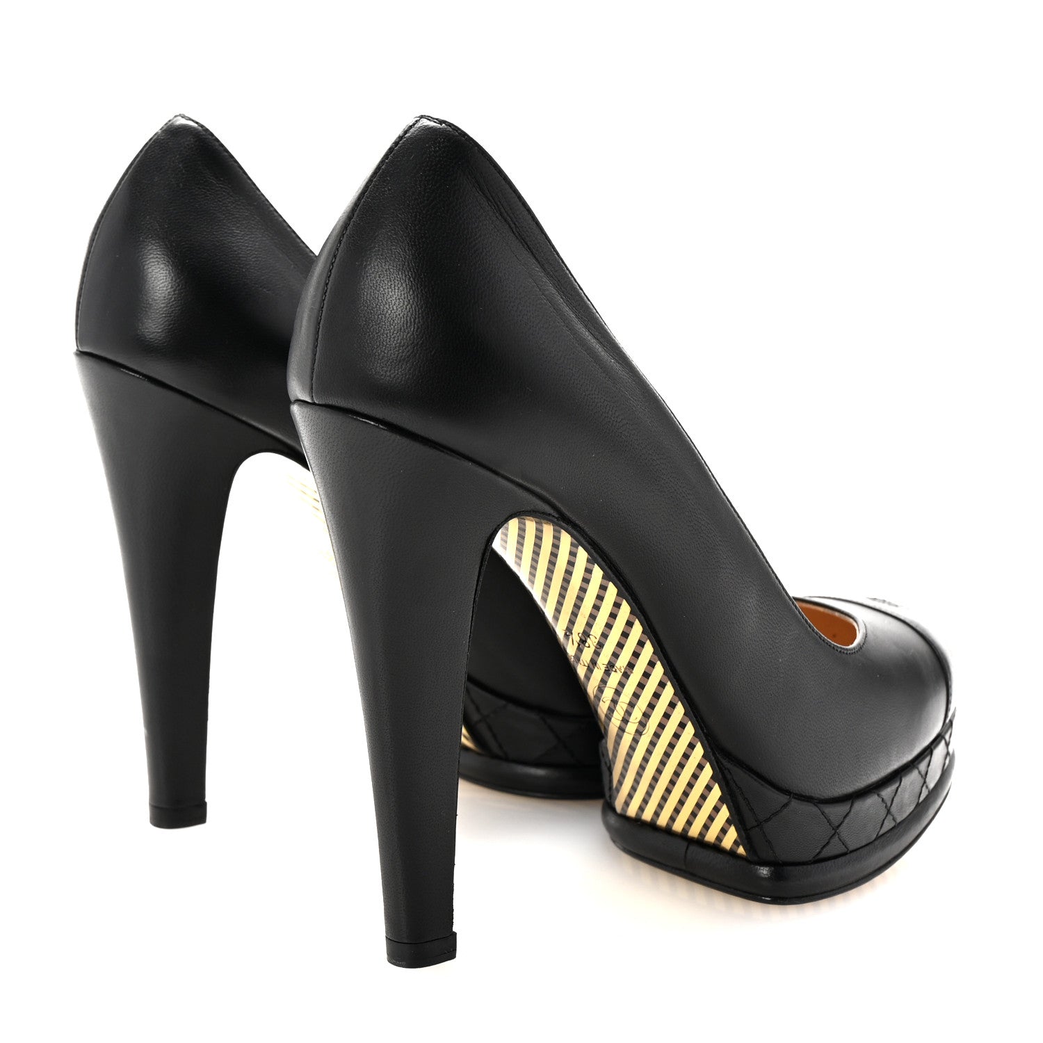 Chanel Lambskin CC Cap Toe Platform Pumps 38.5 Black 5 of 10