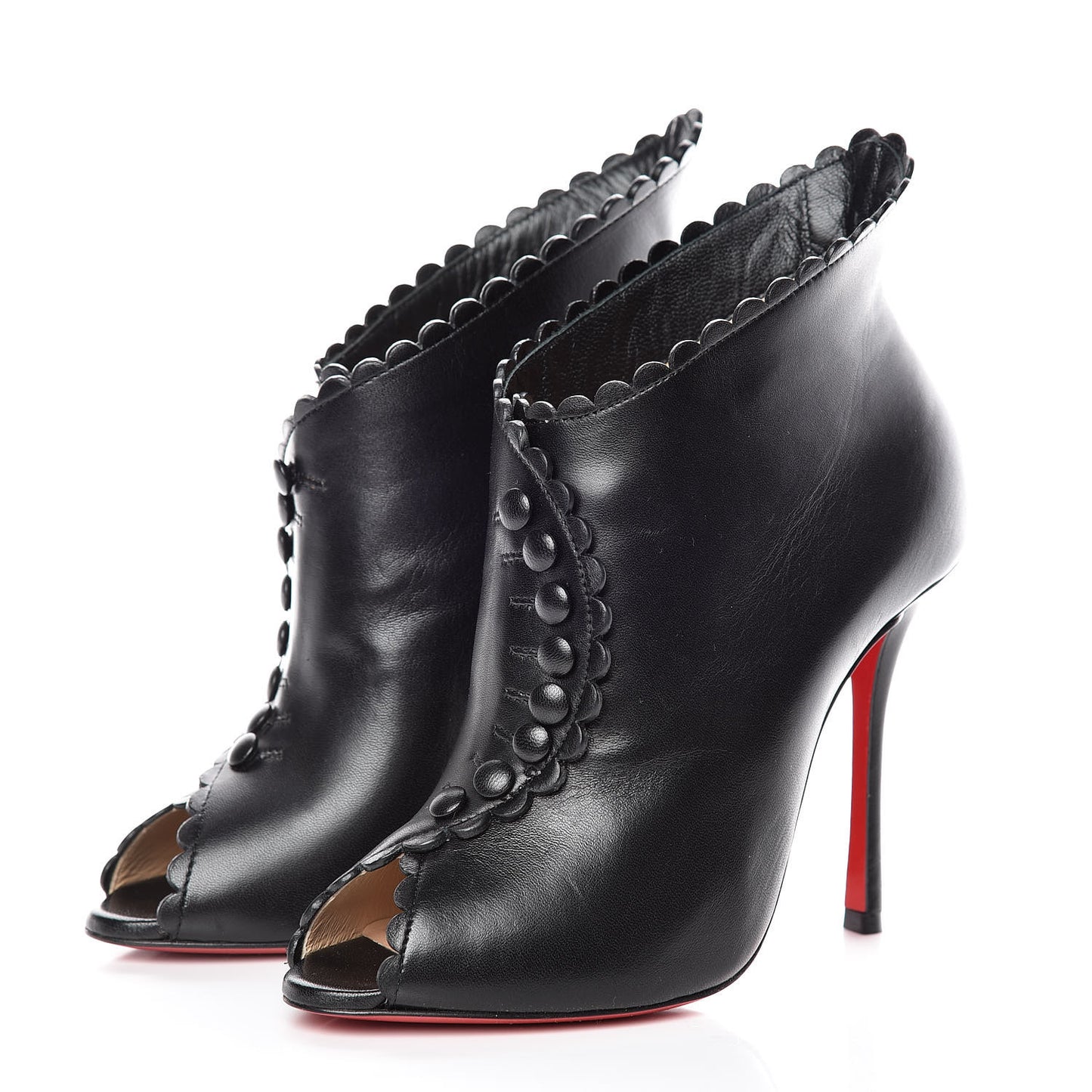 Lambskin Deguise Scalloped Button 100 Peep Toe Booties 36 Black