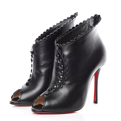 Christian Louboutin Lambskin Deguise Scalloped Button 100 Peep Toe Booties 36 Black 3 of 12