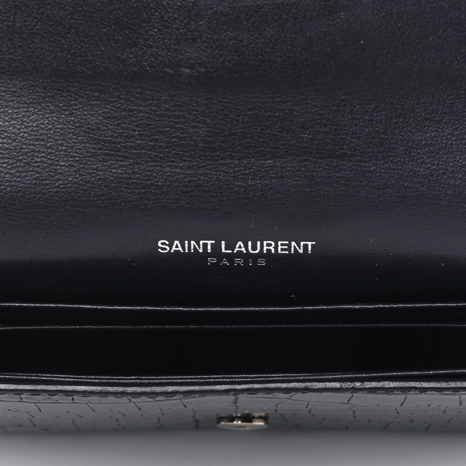Saint Laurent Calfskin Crocodile Embossed Small Monogram Envelope Wallet Deep Marine 4 of 5